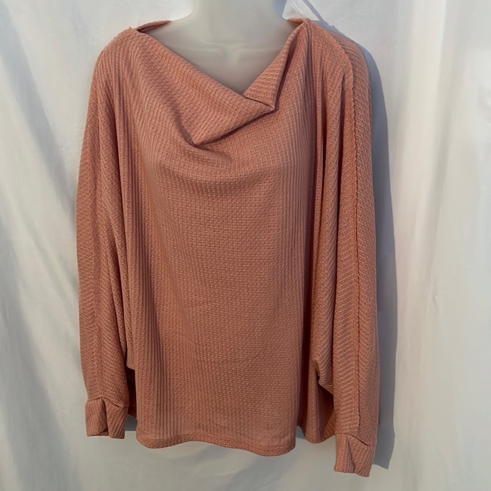 Entro Women Waffle Texture Loose Fit Long Sleeve Blouse Size L NWT